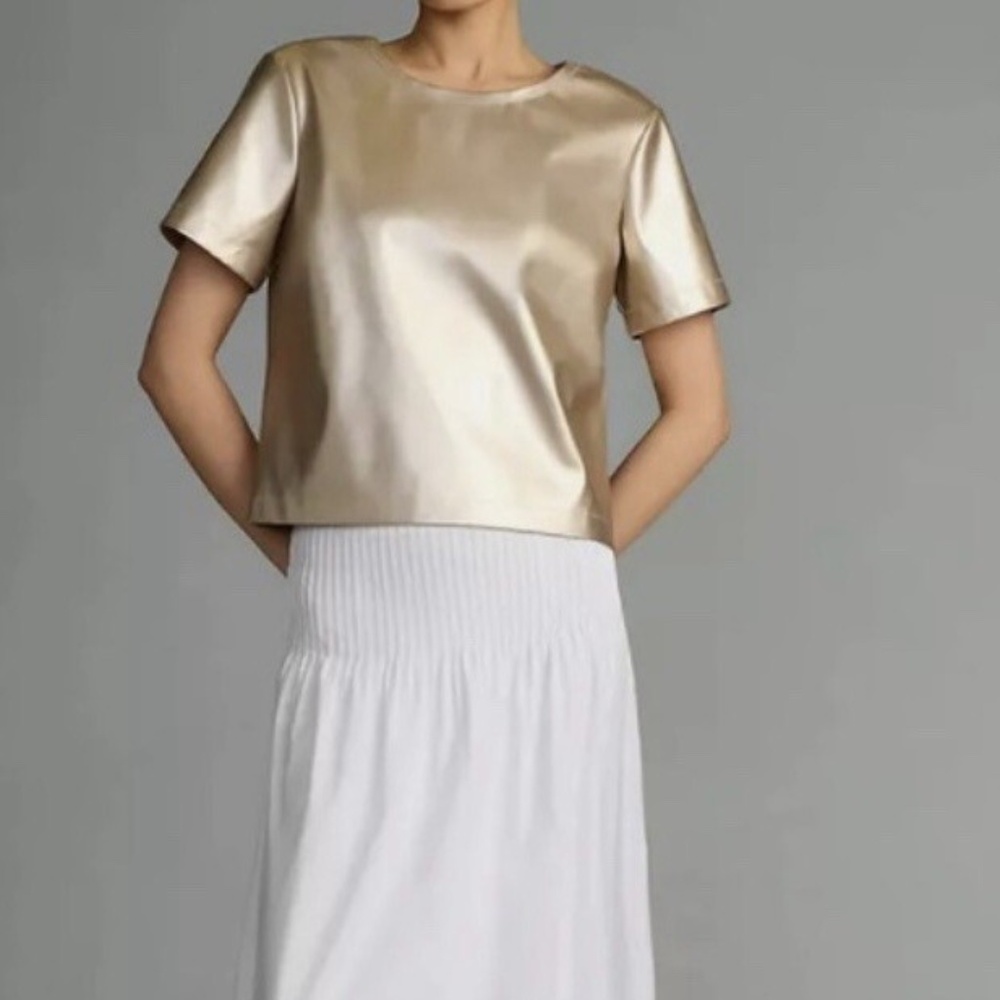 Anthropologie Porridge Gold Metallic Faux Leather Top XXS NWT